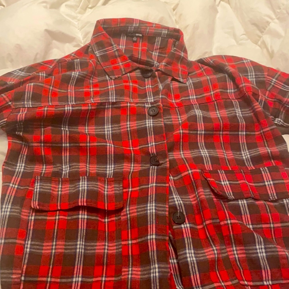 Plaid long button down shirt